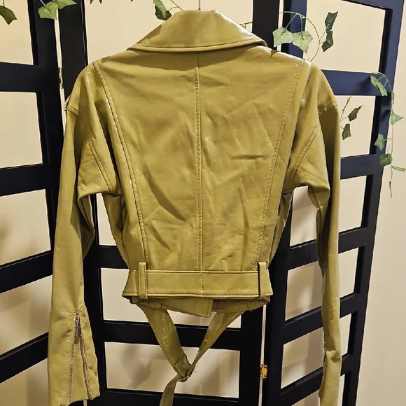 DANIELLE BERNSTEIN Olive Leather Jacket - Picture 3 of 3